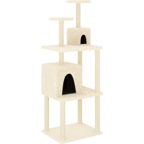 Arbre à chat meuble tour grimper jouet grattage grattoir escalade plateforme avec griffoirs en sisal 167 cm crème