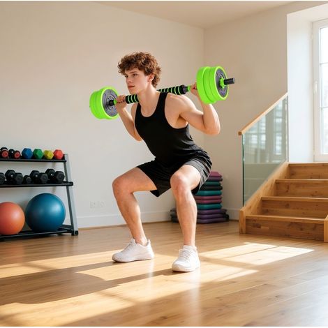 Set manubri regolabile 4 in 1 20 kg, manubri, bilanciere, kettlebell e push-up verdi HAVRYA (1/4)