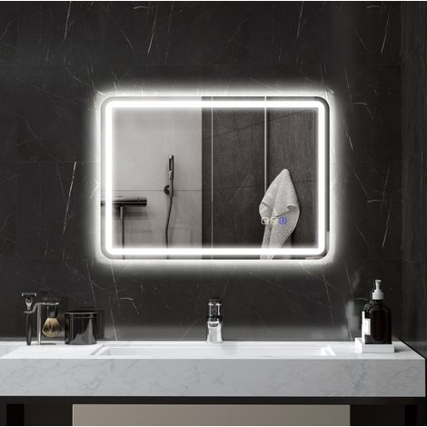 Miroir de salle de bain LED 50 x 70 cm avec Bluetooth, anti-buée, 3 couleurs OKMYHOME (1/5)