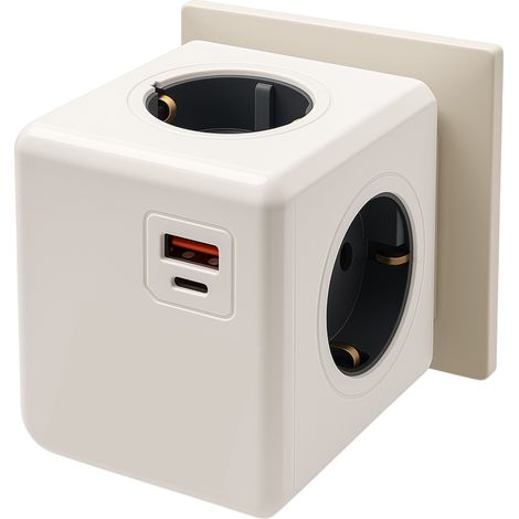 Jandei Bloc Prises USB 6 en 1, 16A 3680W, Adaptateur Multiple avec 4 Prises + 1 USB A et 1 USB C (1/5)