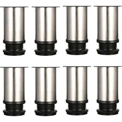 Lot de 8 Pieds de meubles, réglables Pied pieds de meubles - Chrome Métal - Hauteur réglable (Total: 80-95mm) (1/4)