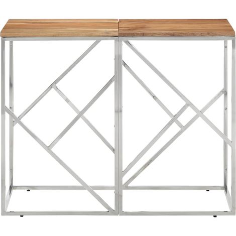 Maison Exclusive - Tavolino da Salotto Argento in Acciaio Inox e Massello d'Acacia (1/5)