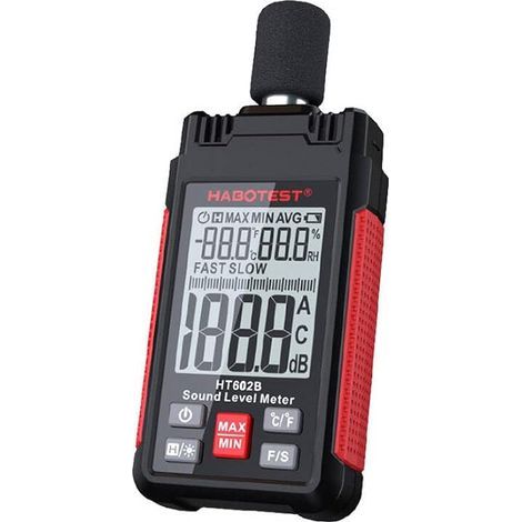 Sonomètre numérique, HT602B Testeur de bruit, 3 en 1 Température Humidité 30-130dB, Sonometre Detecteur Decibel Mesure Bruit (1/4)