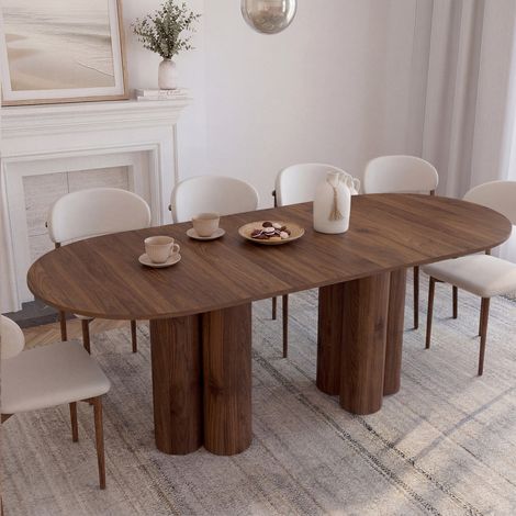 ELOISE mesa de comedor oval extensible 6-10 personas 2 patas cilíndricas nogal 160-200 cm (1/5)