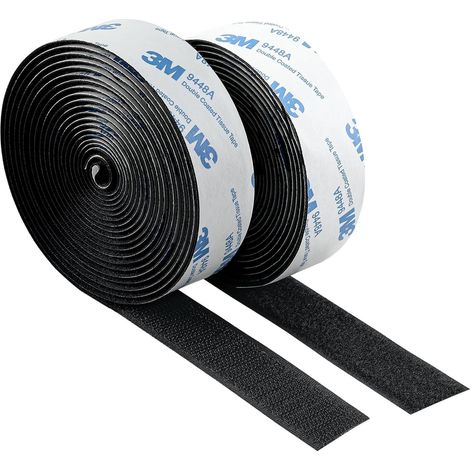 Selbstklebendes Klettband, hergestellt aus 3M 9448A-Klebeband, Klettverschlussbefestigung für Auto, Schule und Homeoffice, 2,5 cm 3 m (2 Rollen) (Schwarz) (1/5)