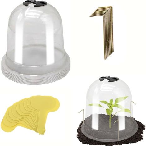 Lot de 6 housses de protection en plastique pour plantes - Mini-serres réutilisables avec étiquettes, protections rondes pour plantes et semis (1/5)