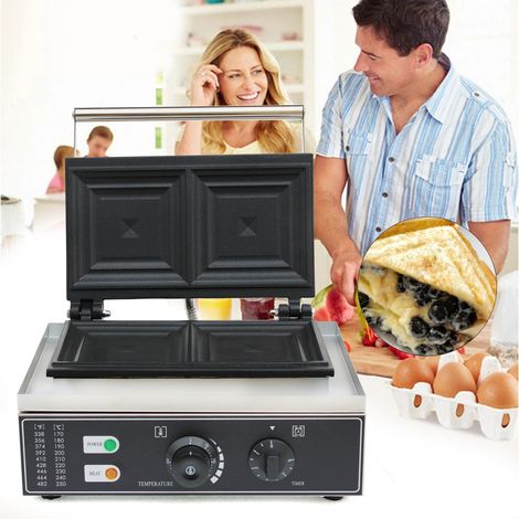 Appareil à croque-monsieur électrique commercial 220 V 1500 W à 2 tranches avec plaques antiadhésives