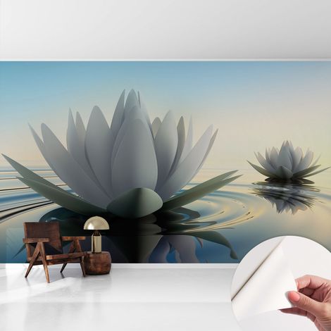 Carta da parati adesiva - lavabile - decorazione murale - per cucina - pellicola decorativa Ninfee 416x254 cm (1/5)