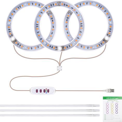 Zoternen Lampe de croissance circulaire 3 en 1 – 6,2W, 4000K, USB, 5 niveaux de luminosité, timer (8h/12h/16h), idéal pour plantes d'intérieur (1/5)