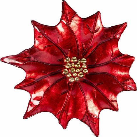 Piatti natalizi adatti al contatto alimentare, realizzati in vetro a forma di stella di Natale roosa con pistilli dorati, Ø 33 cm