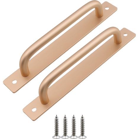 Tirador de puerta corredera en 2 piezas, longitud 212 mm, con placa trasera, de aleación de aluminio, adecuado para muebles, dorado, con tornillos (1/5)