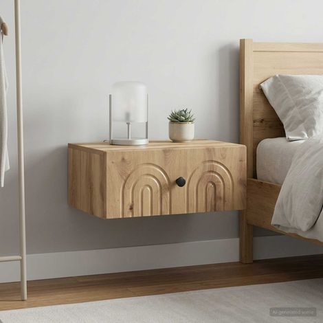 Lot de 2 tables de chevet murales en bois d’ingénierie chêne artisanal 49 x 34,5 x 20 cm - PANGIVO (1/5)