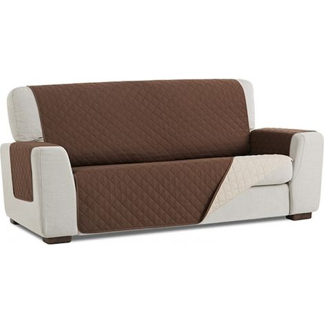 Housse matelassée pour canapé 2 places, longueur 110 cm, réversible 2 couleurs, marron-beige (1/5)