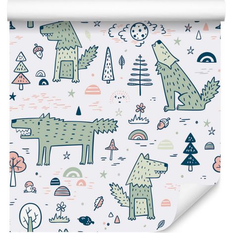 Carta da parati con animali e piante del bosco per soggiorno e camera da letto, 50x1000 cm (1/5)