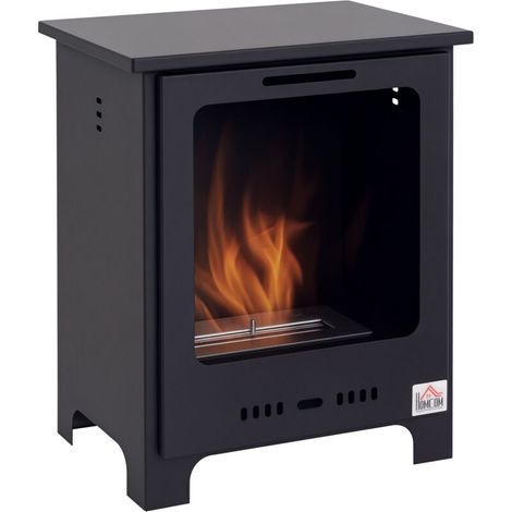 Cheminée bioéthanol sur Pieds brûleur 0,9 L, 3h de durée de combustion Style néo-rétro poêle dim. 40L x 30l x 50H cm Couverture 20-25 m² Noir