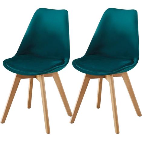 Hobag – Lot de 2 chaises scandinaves – Vert émeraude – Polypropylène et velours – Dimensions L54 x W47 x H80 – Hauteur d'assise 46cm