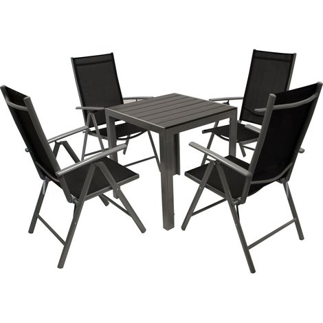Garnitur SORANO 5-teilig mit Tisch 70x70cm, Aluminium + Kunstholz + Kunstgewebe schwarz (1/5)