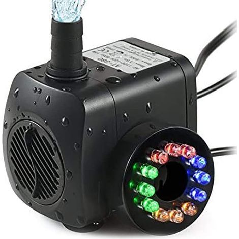 Pompe de fontaine de 15 W avec un débit de 1 000 L/H et 12 LED intégrées, parfaite pour les étangs et les jardins (1/5)