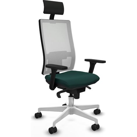 Horna sincro malla blanca similpiel verde botella brazos 3D base blanca cabecero fijo ruedas 65mm nailon (1/5)