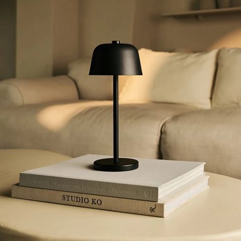 Lampe de table rechargeable sans fil LED en métal noir IP54 tactile hauteur 30 cm - PANGIVO (1/5)