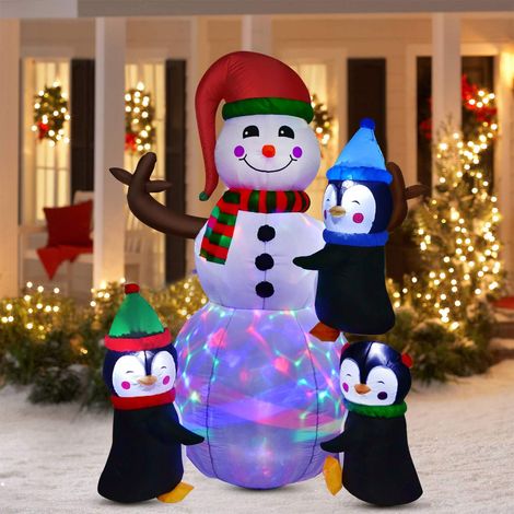 Muñeco de nieve inflable, 183 cm, con iluminación LED integrada, poliéster impermeable, para decoración de interiores y exteriores. (1/5)