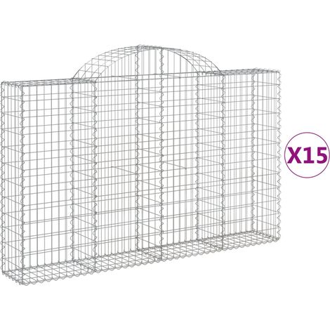 Paniers à gabions clôture cage mur de soutènement arqués 15 pcs 200 x 30 x 120/140 cm fer galvanisé Argent