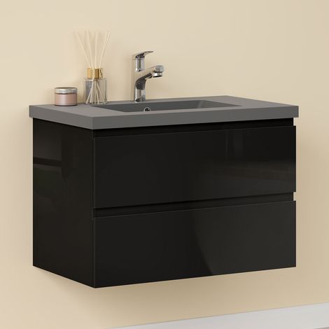 Waschtisch mit Unterschrank Schwarz Waschbecken Badmöbel Set UV-geölt 80cm Schwarz Unterschrank (1/5)