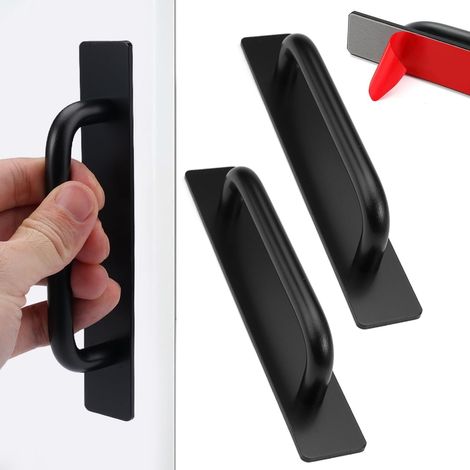 Jeu de poignées de porte autocollantes pour portes intérieures (2 pièces), aluminium, 147 x 25 mm, noir, aucun perçage requis, poignées autocollantes pour meubles, poignées pour portes coulissantes, a (1/5)