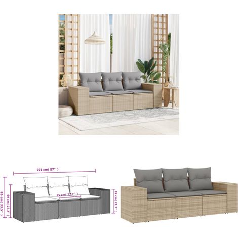Salon de jardin avec coussins 3 pcs beige résine tressée - Ensemble Salon De Jardin - Meuble De Jardin - Salon Extérieur - Résine Tressée - Rotin Synthétique - Home & Living (1/3)