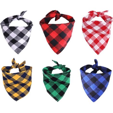 Bandane per cani, confezione da 6, bandane a quadri, 100% cotone, reversibili, per cani di piccola, media e grande taglia, accessori per cuccioli, taglia L, multicolore (1/5)