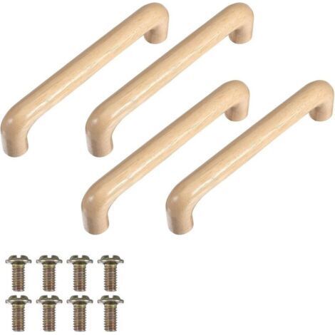 4 Pack Wooden Handles for Cabinets, Furniture Handles Arc Shaped Wooden 128mm with 8 Screws Drawer Pulls for Drawer, Wardrobe, Furniture, Kitchen Handle Tools (1/5)