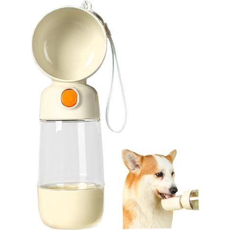 Wasserflasche für Hunde, tragbar, auslaufsicher, mit Futterbehälter für Katzen, Welpen, Reisen und Wandern (1/5)