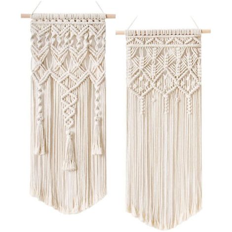 2 Pcs Macramé Tenture murale Boho Deco Chic Tapisserie tissée - Belle chambre d'appartement Décoration de chambre d'appartement de mariage Décoration d'intérieur, 75cm (L) x 35cm (W) (1/5)