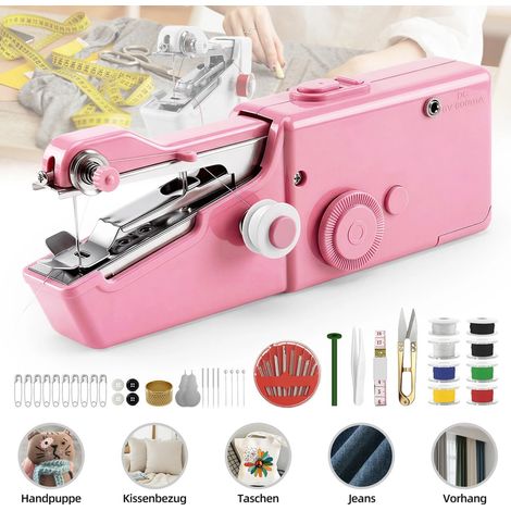 Nähmaschine,Handnähmaschine,Tragbare Mini Elektrische Nähmaschine mit Nähzubehör, für Anfänger, Einfach Bedienbar für Leder, Stoffe, Kleidung & Heimtextilien (Rosa)