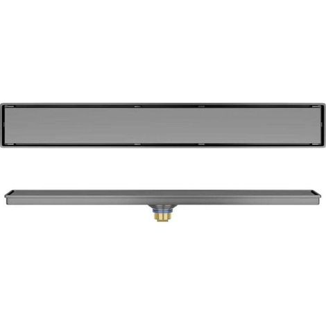 Caniveau de douche 60 cm plat, siphon avec stop-odeur et filtre à cheveux caniveau de douche en verre noir ensemble complet siphon de sol en acier inoxydable pour cabine de douche paroi de douche