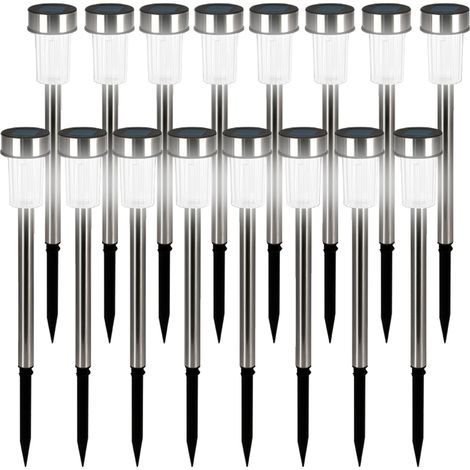 Deuba® Pack of 16 White LED Solar Powered Garden Lights Brushed Stainless Steel