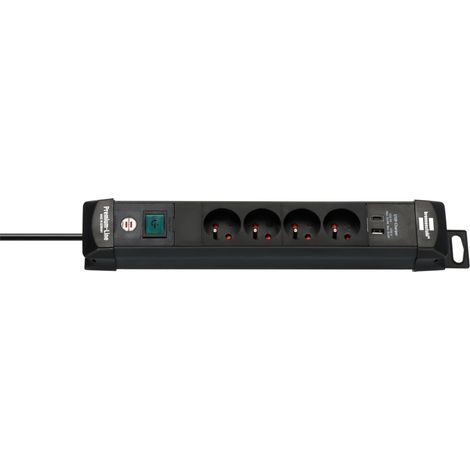 Multiprise 4 prises avec USB C PD 30 W et USB A 18 W, multiprise avec câble de 1,8 m et interrupteur, prise murale Noir