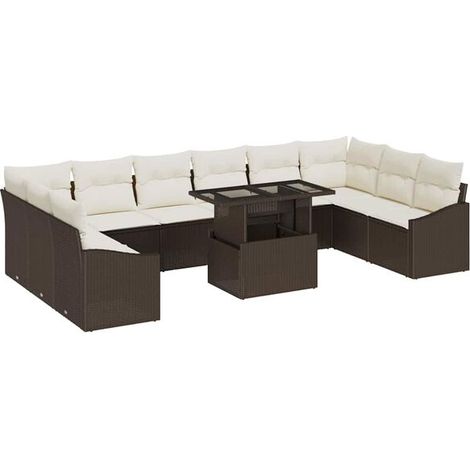 Ensemble de canapé de jardin 11 pièces, marron et beige (1/5)