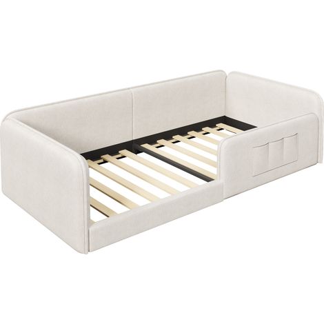 Letto a piattaforma 90 x 200 cm in lino beige con imbottitura in schiuma e tasche MODENUIT (1/5)