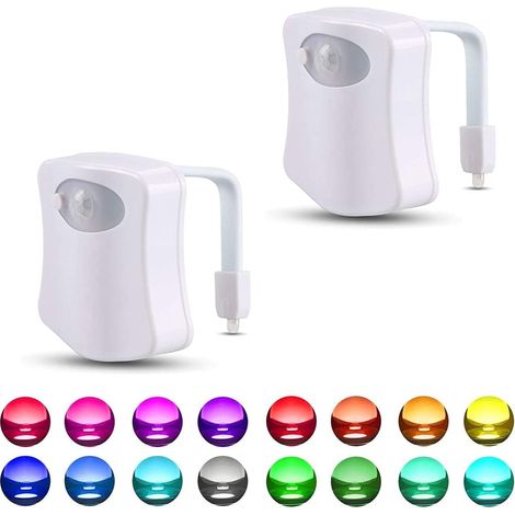 Lot de 2 veilleuses de toilettes à détecteur de mouvement, couleurs changeantes, LED pour WC. (1/5)