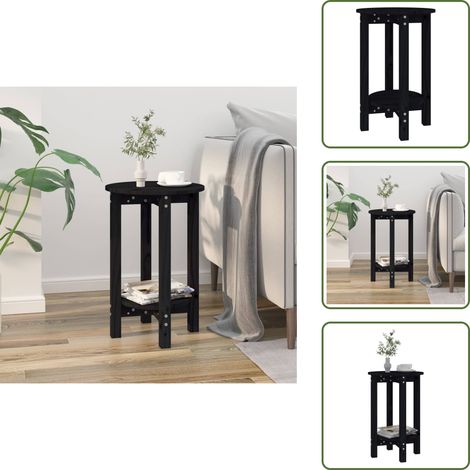 Table basse Noir Ø 40x60 cm Bois massif de pin - Table Basse - Meuble Salon - Table D'appoint - Table Ronde - Bois Massif (1/5)