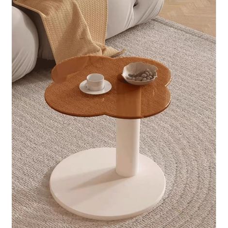 Tavolino da caffè a forma di fiore, stile moderno color crema, tavolino laterale per divano, tavolino laterale piccolo a forma di petalo, tavolino centrale per divano del soggiorno (1/5)