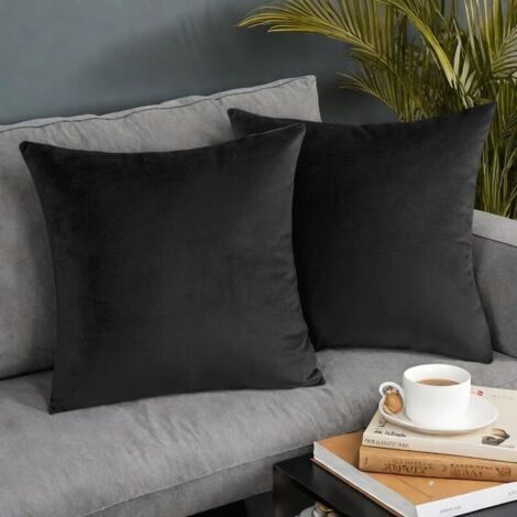 Pair Lot de 2 Housses de Coussins en Velours Décoratif Canapé Taie d'oreiller Super Lisse Doux Confortable Decoration Maison Salon Chambre pour Canapé 40X40CM Noir (1/5)