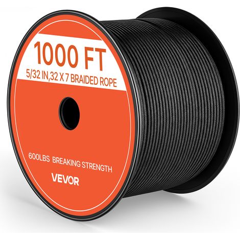 VEVOR Corda Paracord 4 mm x 305 m in Nylon, Corda da Paracadute 550 Tattica, Paracord a 7 Fili, Resistenza alla Rottura 272 kg, Corda Tattica Multiuso per Campeggio, Sopravvivenza e Braccialetti, Nera (1/5)