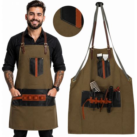 Delantal de barbero profesional de cuero con bolsillos para cortar el pelo. (1/5)