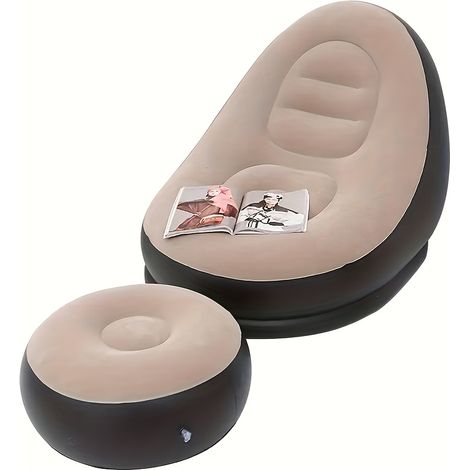 Ce pouf est équipé d'un repose-pieds et convient aussi bien à l'intérieur qu'à l'extérieur. (Pompe à air non incluse) (1/5)