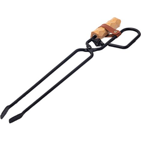 Pinces à bûches en fer avec manche en hêtre résistant à la chaleur pour cheminée et feu de camp (1/5)
