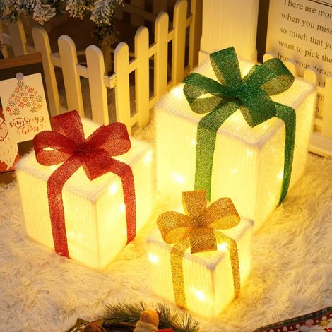 Lot de 3 Boîtes Cadeau Lumineuses,50 LEDs,8 Modes,Télécommande,Minuterie,IP44,Décoration Noël Intérieur Extérieur (1/5)
