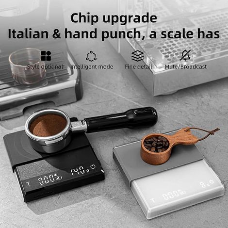 Mini-Kaffeewaage mit Timer, 2 kg/0,1 g genau, 3 Modi, wiederaufladbar, tragbar, digital, Typ-C.
