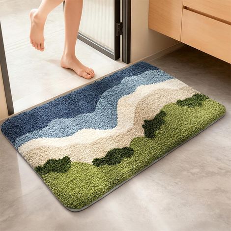 Tappetino da spiaggia e da bagno 50×80 cm, fantasia balene e mari, morbido e assorbente, fondo antiscivolo per bagno, cucina e ingresso. (1/5)